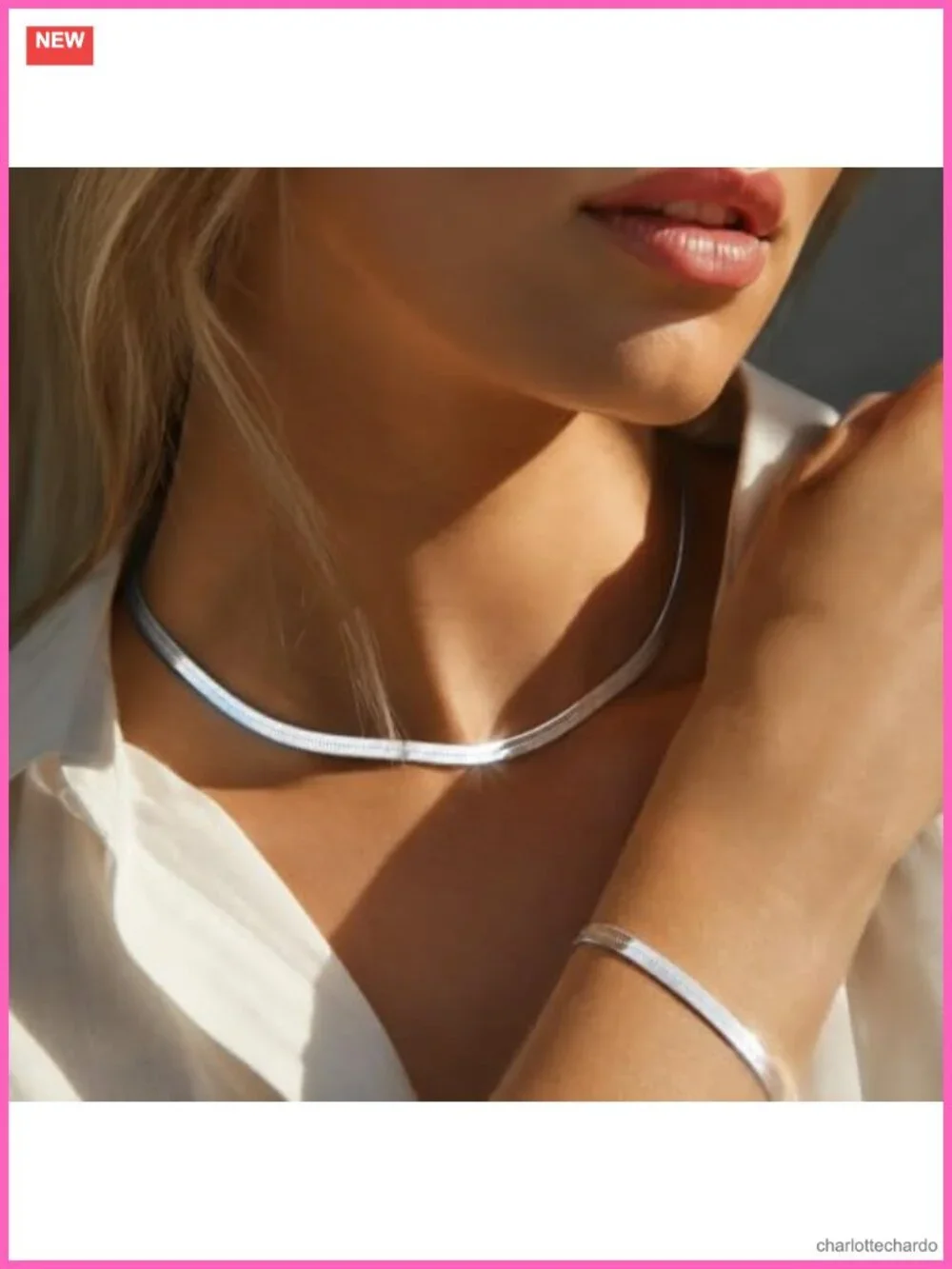 Silver Plated Herringbone Necklace Snake Choker Chain Layered Jewelry